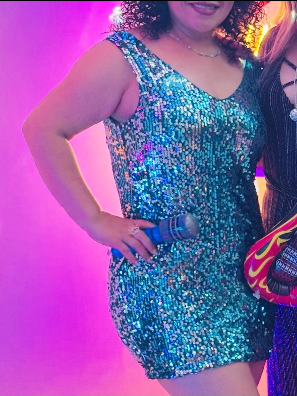 Charlotte Russe Teal Sequin V-Neck Dress